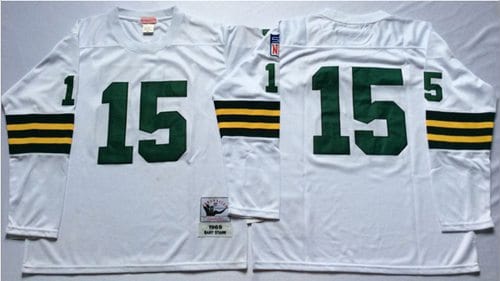 Mitchell And Ness 1969 Packers #15 Bart Starr White Throwback Stitched Jersey