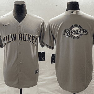 Milwaukee Brewers Gray Team Big Logo Cool Base Stitched Jersey