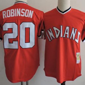 Mitchell And Ness Indians #20 Eddie Robinson Red Throwback Stitched Jersey