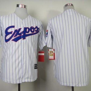 Mitchell And Ness Expos Blank White(Blue Strip) Throwback Stitched Jersey