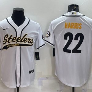 Pittsburgh Steelers #22 Najee Harris White With Patch Cool Base Stitched Baseball Jersey