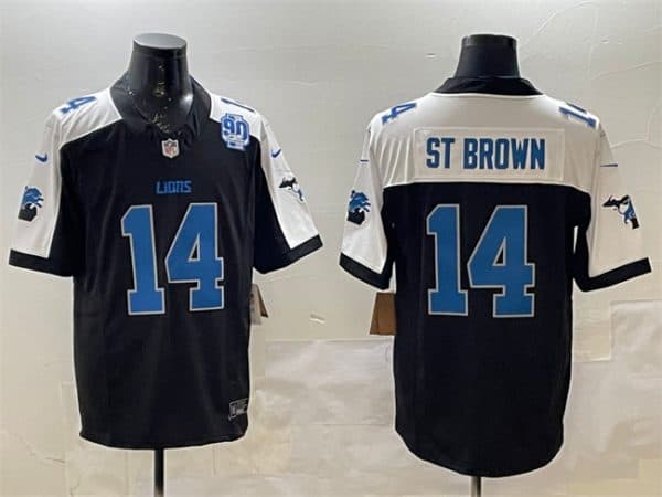 Detroit Lions #14 Amon-Ra St. Brown Black Alternate F.U.S.E. 2024 Michigan 90th Anniversary Patch Vapor Limited Football Stitched Game Jersey