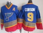 Blues #9 Shayne Corson Light Blue Red CCM Throwback Stitched Jersey