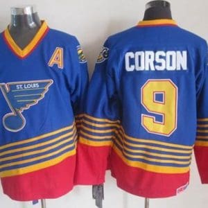 Blues #9 Shayne Corson Light Blue Red CCM Throwback Stitched Jersey