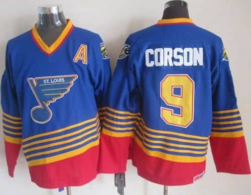 Blues #9 Shayne Corson Light Blue Red CCM Throwback Stitched Jersey