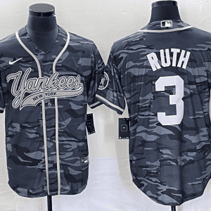 New York Yankees #3 Babe Ruth Gray Camo With Patch Cool Base Stitched Jersey