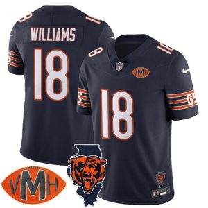 Chicago Bears #18 Caleb Williams Navy F.U.S.E. With Illinois and VMH Patch Limited Football Stitched Jersey