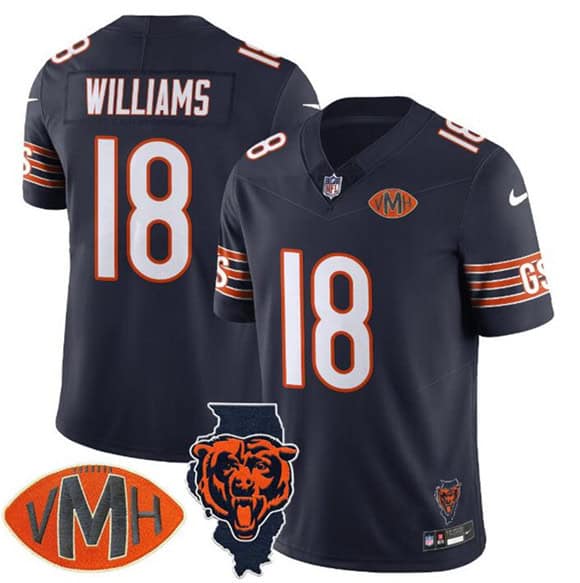 Chicago Bears #18 Caleb Williams Navy F.U.S.E. With Illinois and VMH Patch Limited Football Stitched Jersey