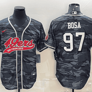 San Francisco 49ers #97 Nick Bosa Grey Camo With Patch Cool Base Stitched Baseball Jersey