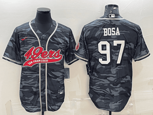 San Francisco 49ers #97 Nick Bosa Grey Camo With Patch Cool Base Stitched Baseball Jersey