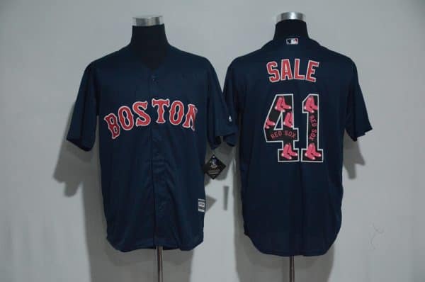 Boston Red Sox #41 Chris Sale Navy Team Logo Print Cool Base Stitched Jersey