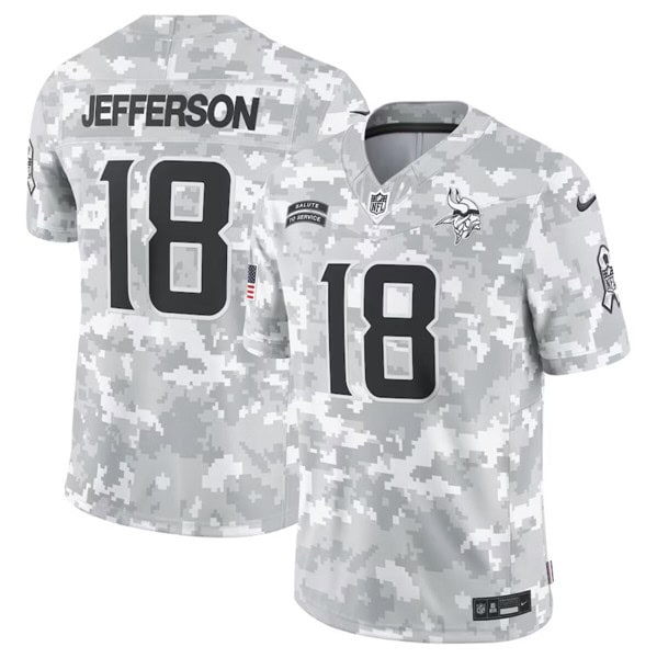 Minnesota Vikings #18 Justin Jefferson Arctic Camo 2024 F.U.S.E. Salute To Service Limited Stitched Jersey