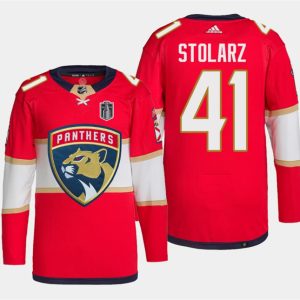 Florida Panthers #41 Anthony Stolarz Red 2024 Stanley Cup Final Patch Stitched Jersey