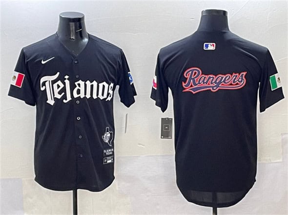 Texas Rangers Team Big Logo Black Mexico 2025 Vapor Premier Limited Stitched Jersey