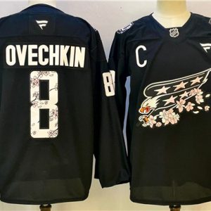 Washington Capitals #8 Alex Ovechkin Black Cherry Blossom With C Patch Stitched Jersey