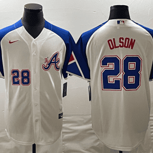 Atlanta Braves #28 Matt Olson White 2023 City Connect Cool Base With Patch Stitched Jersey