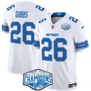 Detroit Lions #26 Jahmyr Gibbs White 2024 NFC North Champions F.U.S.E. Vapor Limited Stitched Jersey
