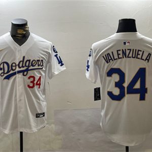 Los Angeles Dodgers #34 Toro Valenzuela White Gold 2024 World Series With Fernando Memorial Patch Home Limited Stitched Jersey