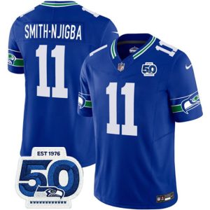 Seattle Seahawks #11 Jaxon Smith-Njigba 2025 F.U.S.E 50th Anniversary Patch Throwback Vapor Limited Football Stitched Jersey