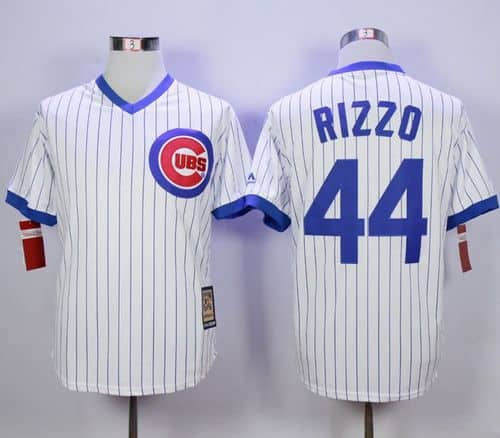 Cubs #44 Anthony Rizzo White Strip Home Cooperstown Stitched Jersey