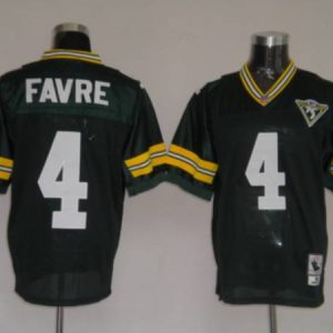 Mitchell Ness Packers #4 Brett Favre Green With 75 Anniversary Patch Stitched Throwback Jersey