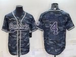 Dallas Cowboys #4 Dak Prescott Gray Navy Camo With Patch Cool Base Stitched Baseball Jersey