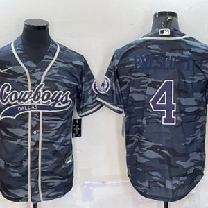 Dallas Cowboys #4 Dak Prescott Gray Navy Camo With Patch Cool Base Stitched Baseball Jersey