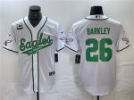 Philadelphia Eagles #26 Saquon Barkley White With 3-Star C Patch Cool Base Stitched Jersey