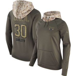 Los Angeles Rams #30 Todd Gurley Olive Salute To Service Sideline Therma Pullover Hoodie