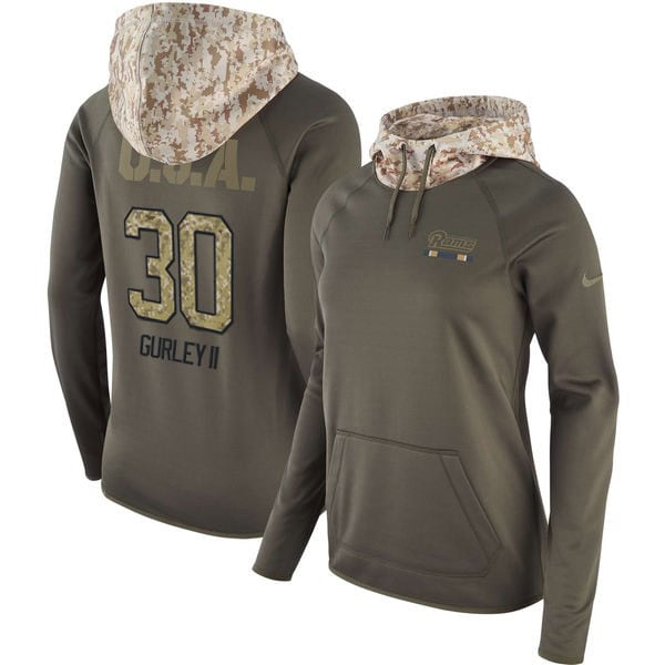 Los Angeles Rams #30 Todd Gurley Olive Salute To Service Sideline Therma Pullover Hoodie