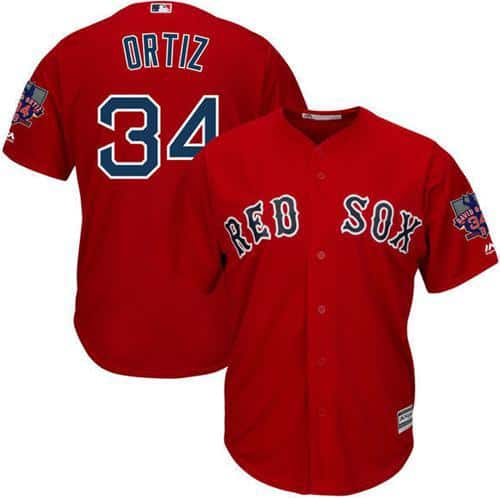 Red Sox #34 David Ortiz Red New Cool Base With Retirement Patch Stitched Jersey