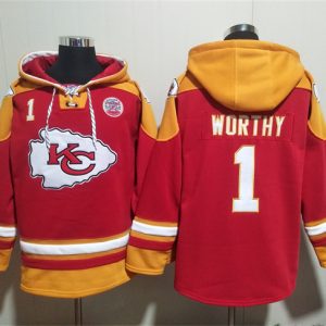 Kansas City Chiefs #1 Xavier Worthy Red Ageless Must-Have Lace-Up Pullover Hoodie