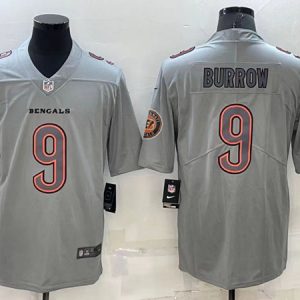 Cincinnati Bengals #9 Joe Burrow Gray With Patch Atmosphere Fashion Stitched Jersey