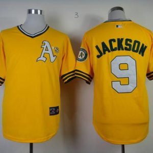 Mitchell And Ness Athletics #9 Reggie Jackson Yellow Throwback Stitched Jersey