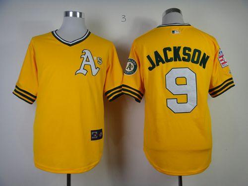 Mitchell And Ness Athletics #9 Reggie Jackson Yellow Throwback Stitched Jersey