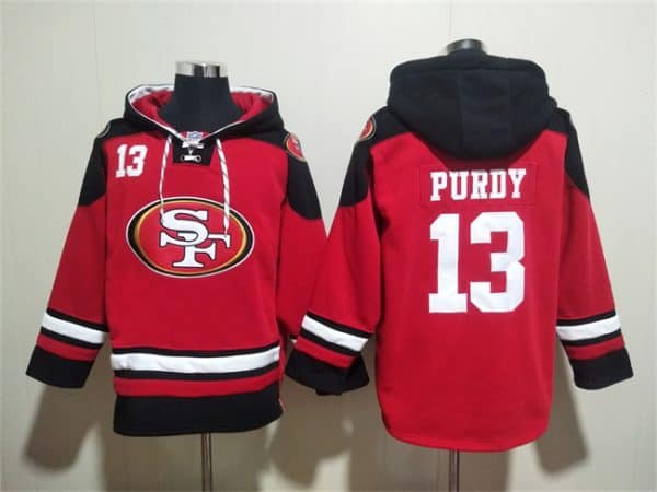 San Francisco 49ers #13 Brock Purdy Red Black Ageless Must-Have Lace-Up Pullover Hoodie