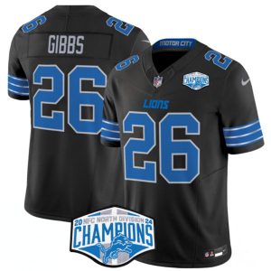 Detroit Lions #26 Jahmyr Gibbs Black 2024 NFC North Champions F.U.S.E. Vapor Limited Stitched Jersey