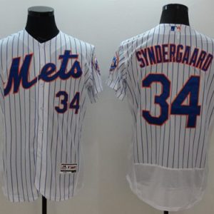 Mets #34 Noah Syndergaard White(Blue Strip) Flexbase Authentic Collection Stitched Jersey