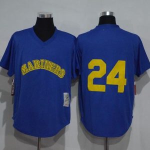 Mitchell And Ness 1991 Mariners #24 Ken Griffey Light Blue Throwback Stitched Jersey