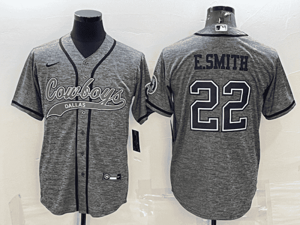 Dallas Cowboys #22 Emmitt Smith Grey With Patch Cool Base Stitched Baseball Jersey