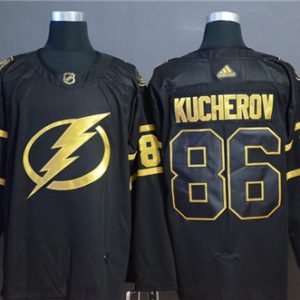 Tampa Bay Lightning #86 Nikita Kucherov Black Golden Stitched Adidas Jersey