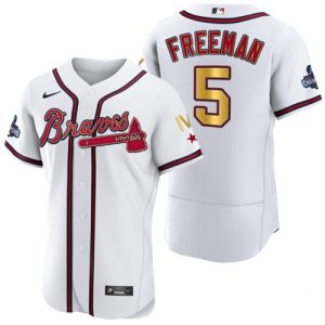 Atlanta Braves #5 Freddie Freeman White Gold World Series Champions Flex Base Stitched Jersey