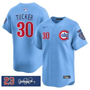 Chicago Cubs #30 Kyle Tucker Blue 'Ryne Sandberg Tribute' Vapor Limited V3 Stitched Jersey