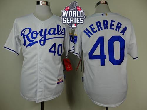 Royals #40 Kelvin Herrera White Cool Base W 2015 World Series Patch Stitched Jersey