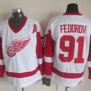 Red Wings #91 Sergei Fedorov White CCM Throwback Stitched Jersey