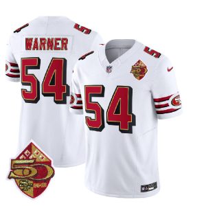 San Francisco 49ers #54 Fred Warner White 2023 F.U.S.E. 50th Patch Throwback Stitched Jersey