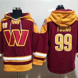Washington Commanders #99 Chase Young Burgundy Lace-Up Pullover Hoodie