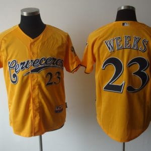 Brewers #23 Rickie Weeks Yellow Cerveceros Cool Base Stitched Jersey
