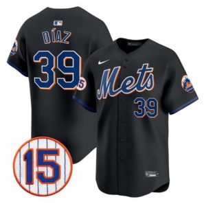 New York Mets #39 Edwin Diaz Black Jerry Grote Patch Vapor Premier Limited Stitched Jersey