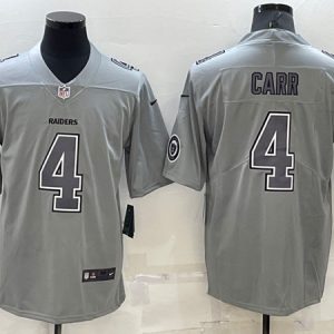 Las Vegas Raiders #4 Derek Carr Gray With Patch Atmosphere Fashion Stitched Jersey